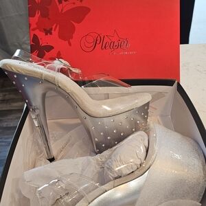 Pleaser Silver Studded Women's Heels